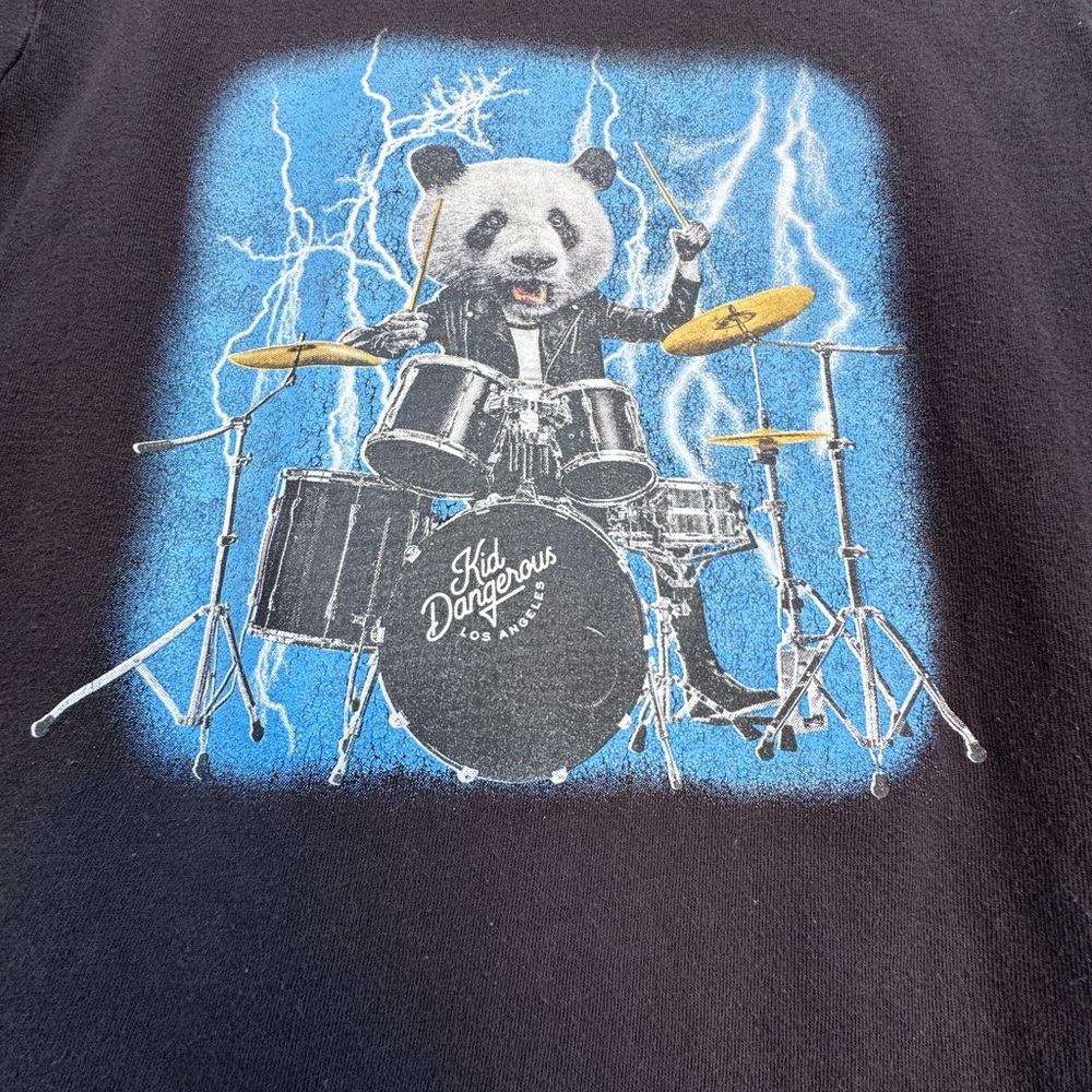 Kid Dangerous Youth Black Tee with Drumming Panda size M